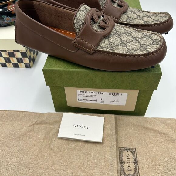 Men's Gucci interlocking G Supreme driver loafers size 9, made in Italy - Picture 4 of 10